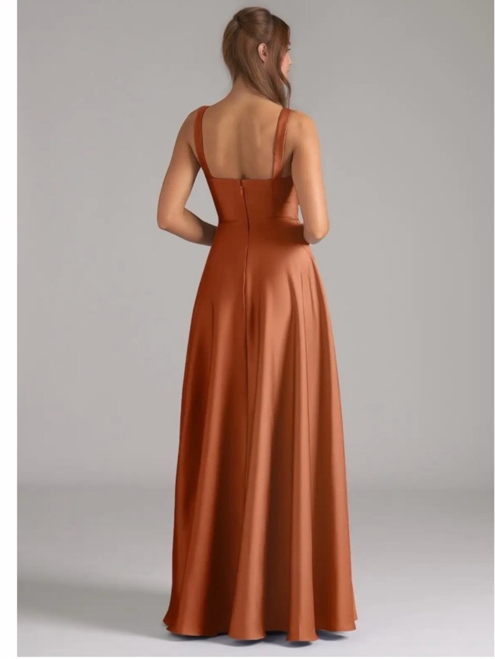 Azazie Shaude Stretch Copper A-Line Pleated Stretch Satin Dress, Size 8 - Picture 3 of 10